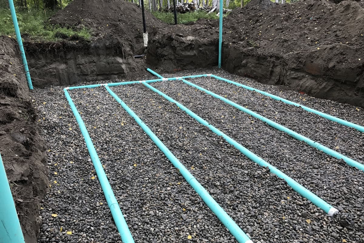 Septic leach field being installed