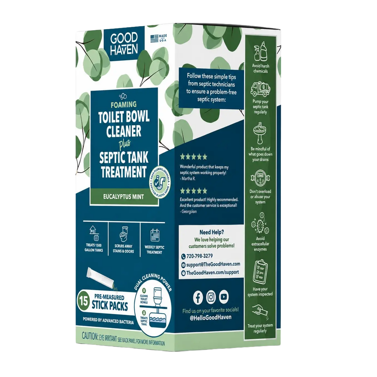 Toilet Bowl Cleaner + Septic Tank Treatment, Eucalyptus Mint | Stick Pack