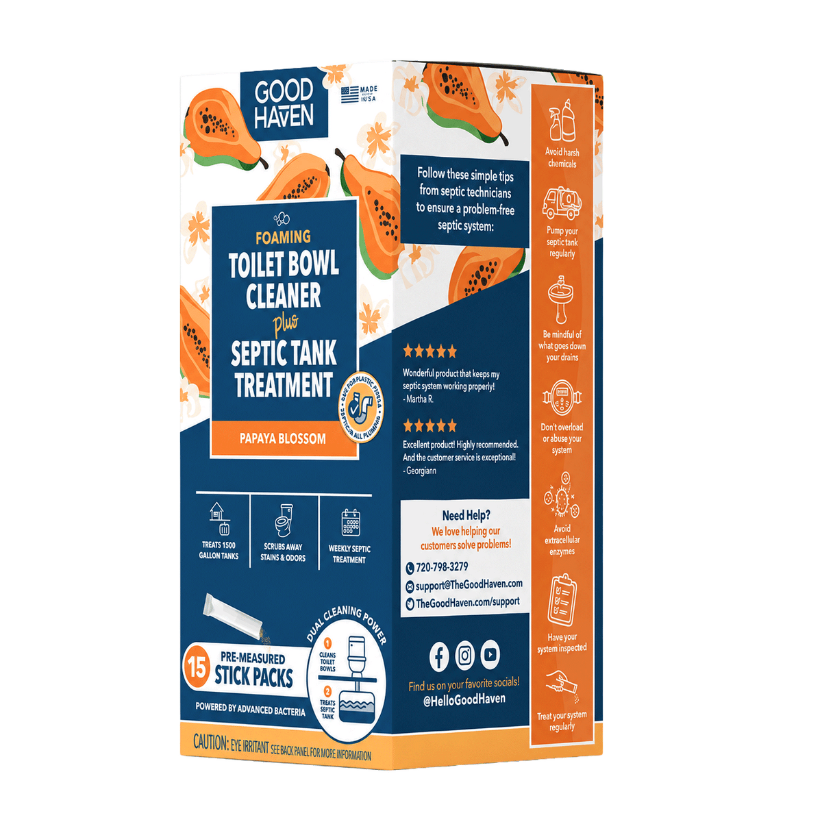 Toilet Bowl Cleaner + Septic Tank Treatment Papaya Blossom | Stick Pack