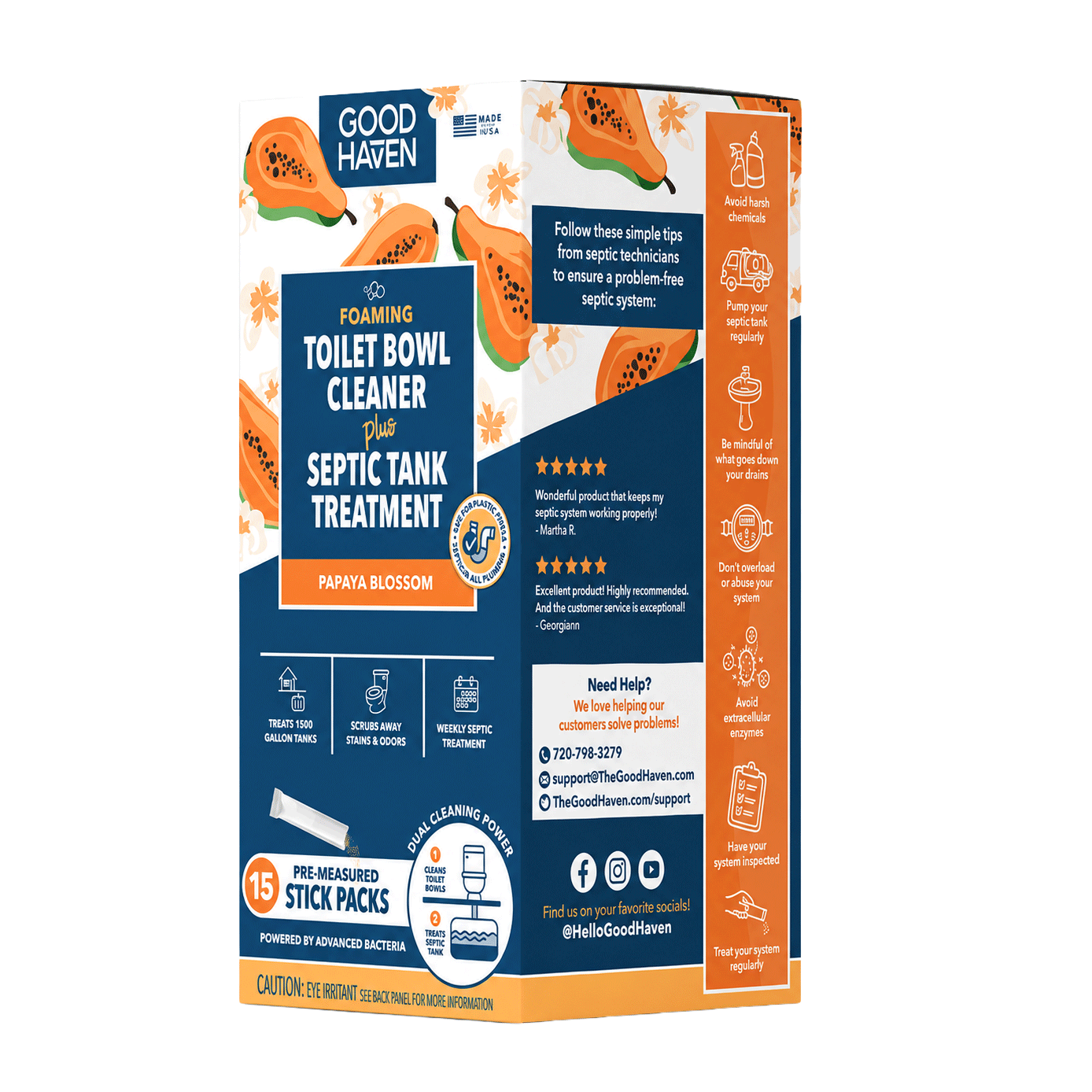 Toilet Bowl Cleaner + Septic Tank Treatment Papaya Blossom | Stick Pack