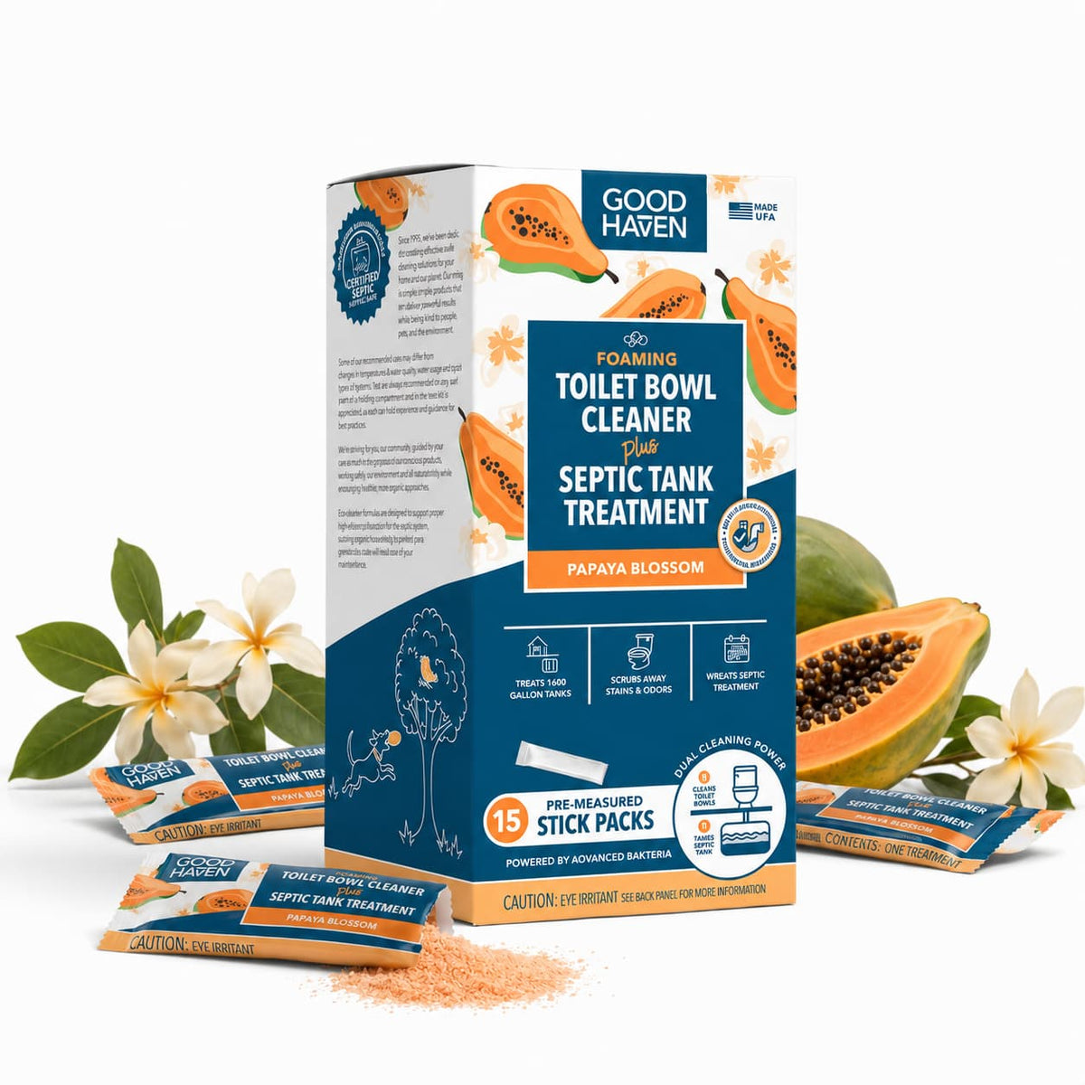 Toilet Bowl Cleaner + Septic Tank Treatment Papaya Blossom | Stick Pack